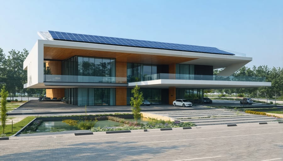 Sustainable building showcasing passive solar design strategies