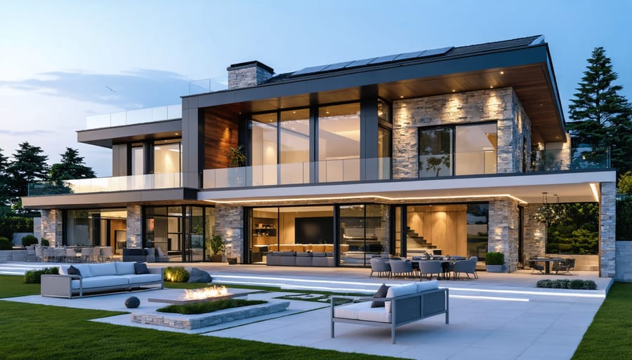 Climate resilient home featuring robust stone exterior and passive solar design