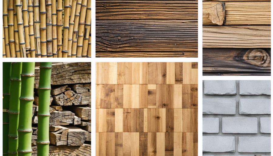 Eco-friendly building materials including bamboo, recycled wood and steel
