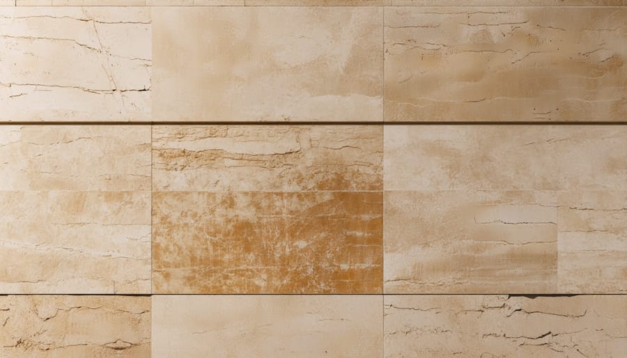Travertine exterior wall close-up revealing its distinct texture and warm colors