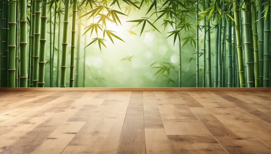 Professional installing bamboo flooring showing underlayment, spacing, and final installation