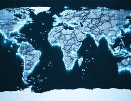 Conceptual representation of the global natural stone supply network showcasing quarries, shipping routes, and stone textures, emphasizing sustainable practices and technological advancements.