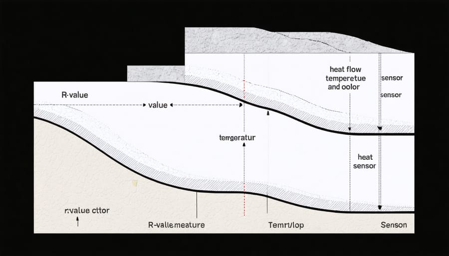 Cross-sectional diagram demonstrating r-value measurement process in stone materials
