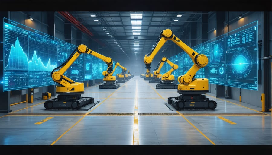 Advanced automated stone cutting machinery with AI-powered control systems and digital monitoring screens