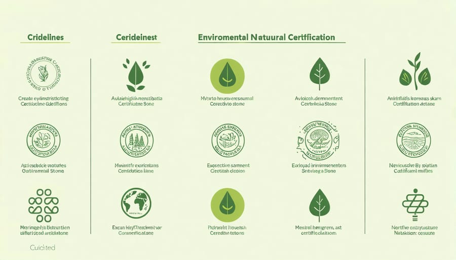 Visual guide to environmental stone certifications including LEED, NSC 373, and other relevant standards