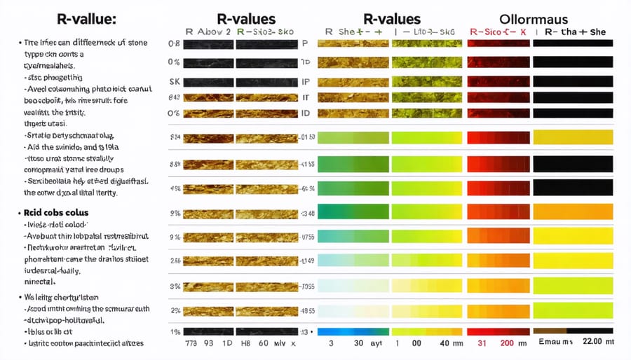 Bar chart comparing thermal resistance values of marble, granite, limestone, and slate