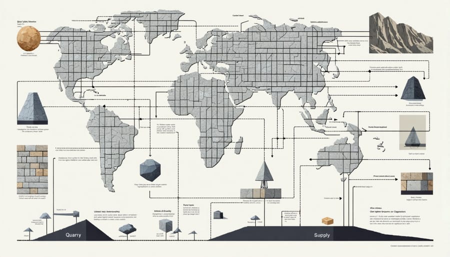 Visual representation of natural stone supply chain processes and stakeholders