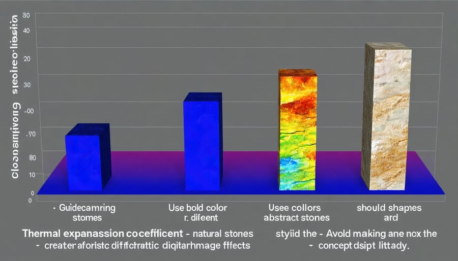 Comparative chart showing thermal expansion rates of quartz, granite, marble, and other stones