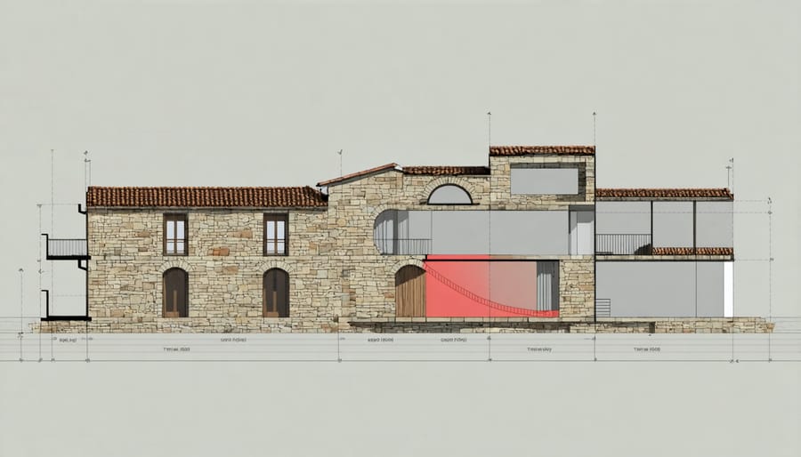 Diagram illustrating how stone walls regulate indoor temperature