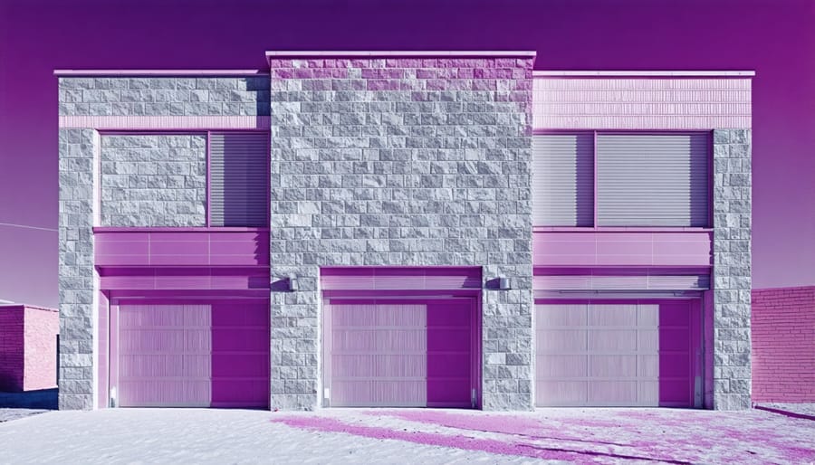 Thermal image showing temperature variations across different stone surfaces on a building