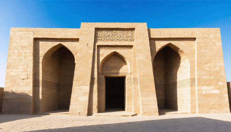 Historic Zoroastrian fire temple in Yazd with traditional stone facade and architectural elements