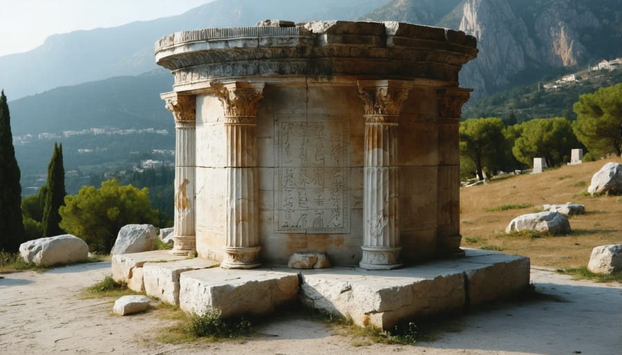 Well-preserved stone altar showing ritual channels and religious symbols from ancient Greece