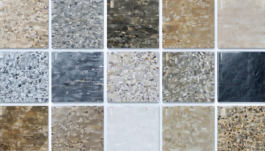 Various natural stone samples suitable for fountain construction arranged side by side