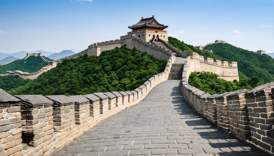 Sweeping view of the Great Wall of China highlighting traditional stone fortification architecture