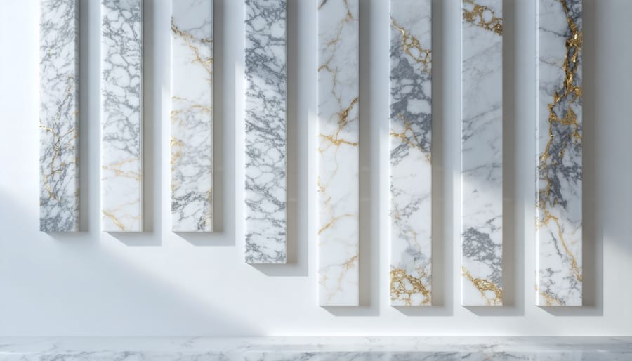 Comparison of different marble countertop edge profiles showing shadow and depth