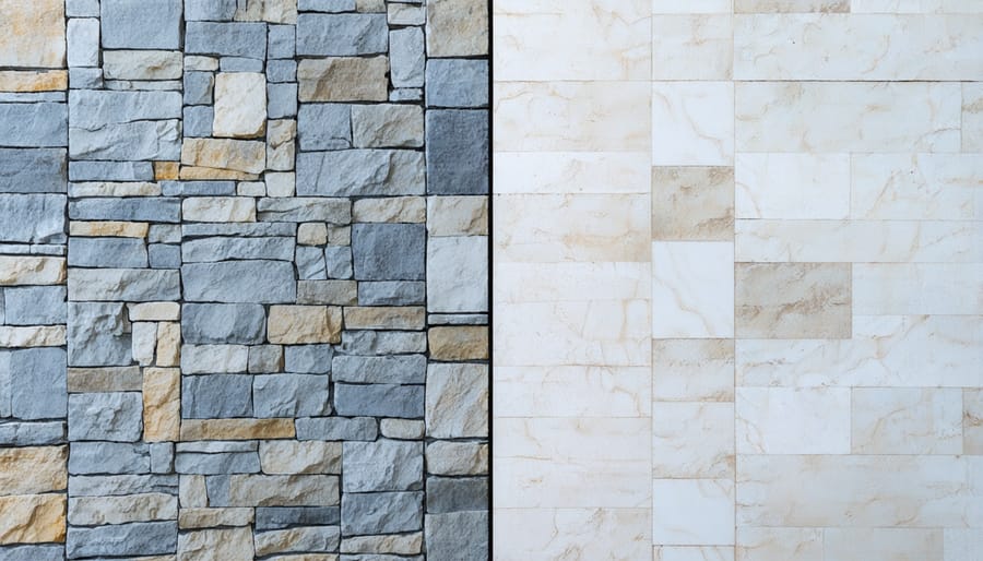 Side-by-side comparison showing protected and unprotected natural stone surfaces under microscope