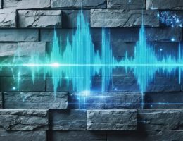 Conceptual image showing the texture of natural stone intertwined with visual representations of soundwaves, symbolizing innovative soundproofing techniques.