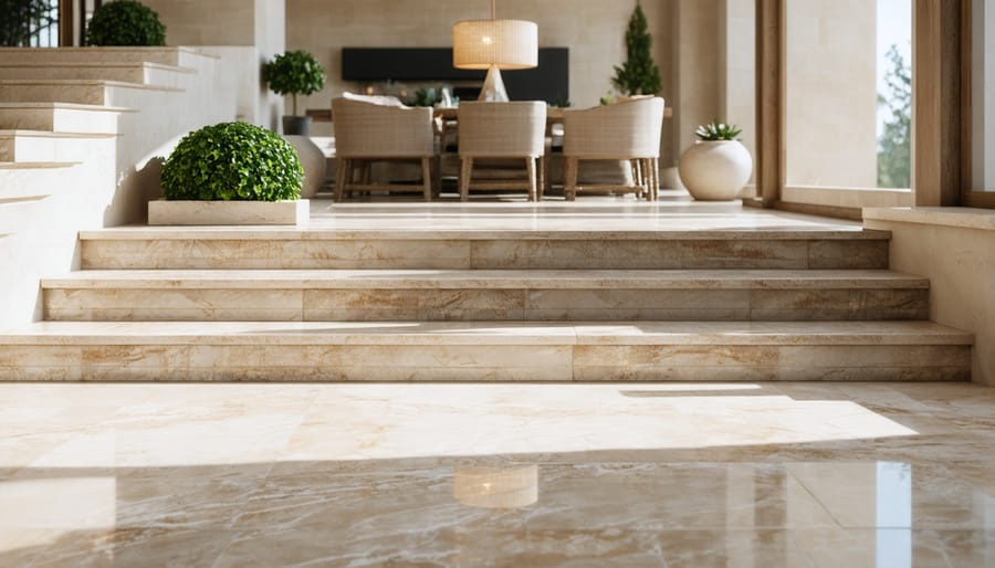 Professional contractor with NSI certification installing marble wall cladding