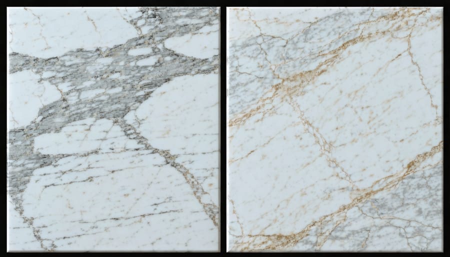 Side-by-side comparison of polished and honed marble finishes showing distinct textural differences