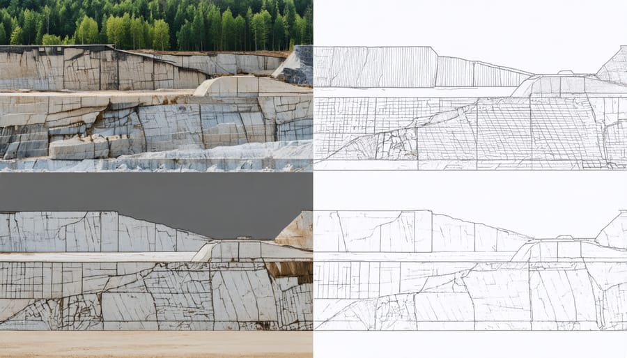 Environmental impact comparison between new stone quarrying and reclaimed stone processing