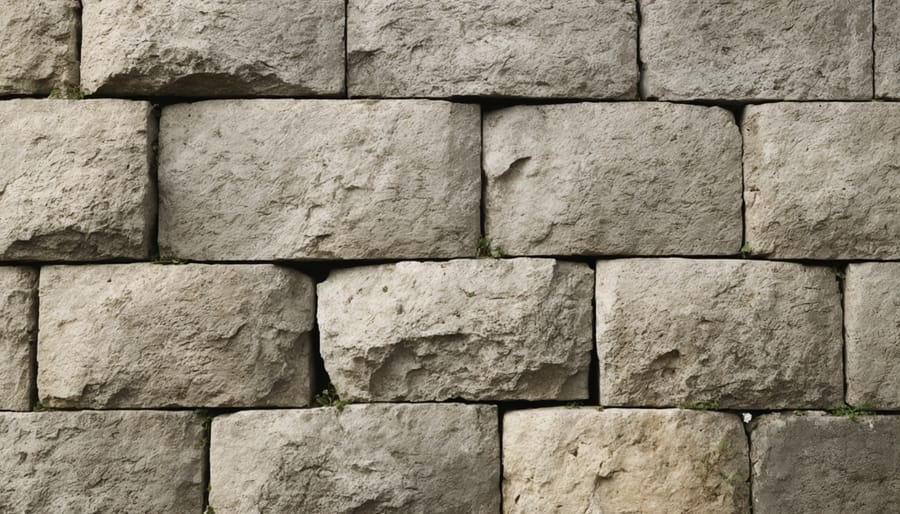 Historic reclaimed stone wall showing rich patina and centuries of weathering