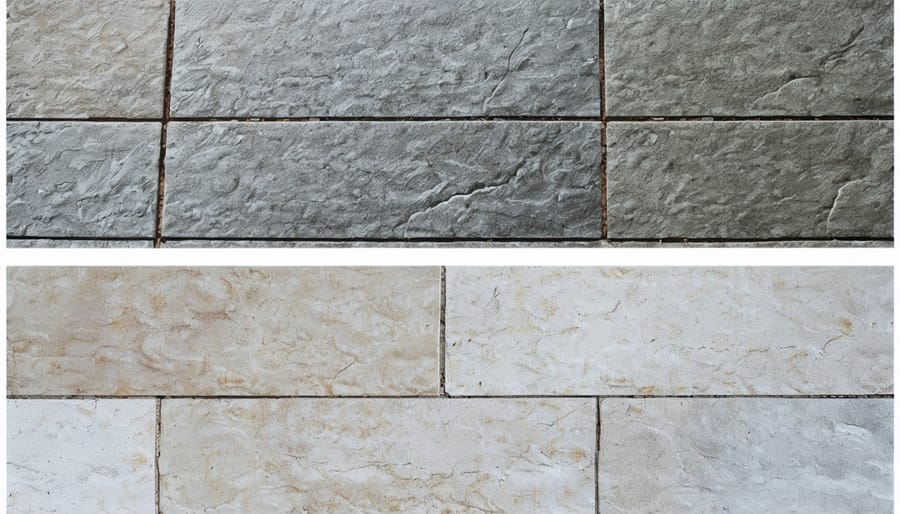 Split image showing wine, oil, and coffee stains on sealed and unsealed natural stone