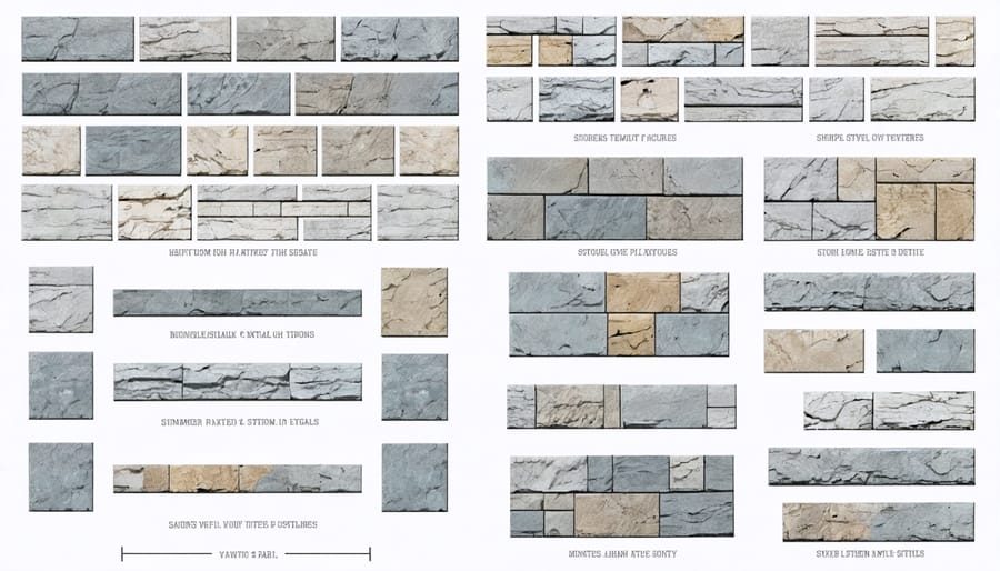 Illustrated guide showing different pattern layouts for combining contrasting stone textures