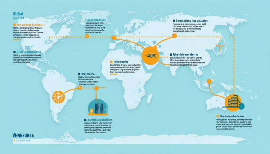 Visual diagram of stone supply chain disruptions showing broken links and alternative routes