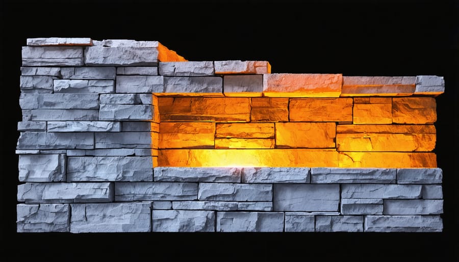 Thermal camera image showing temperature distribution in a stone wall structure