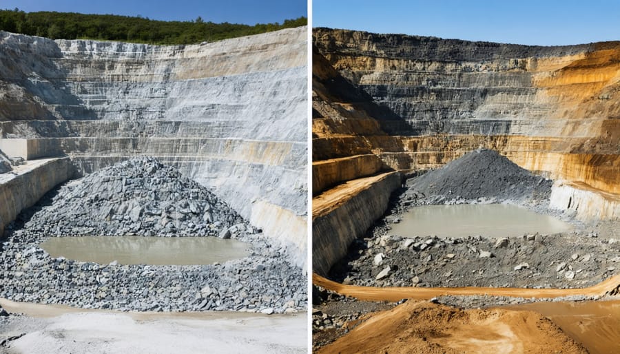 Side-by-side comparison of sustainable local quarrying versus traditional stone mining methods