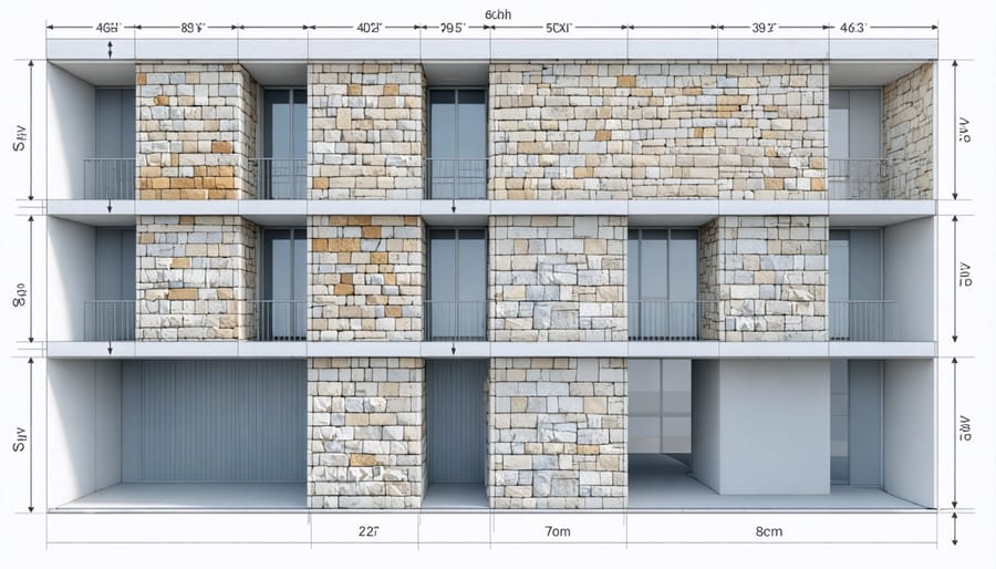 AR technology mapping stone patterns onto commercial building exterior