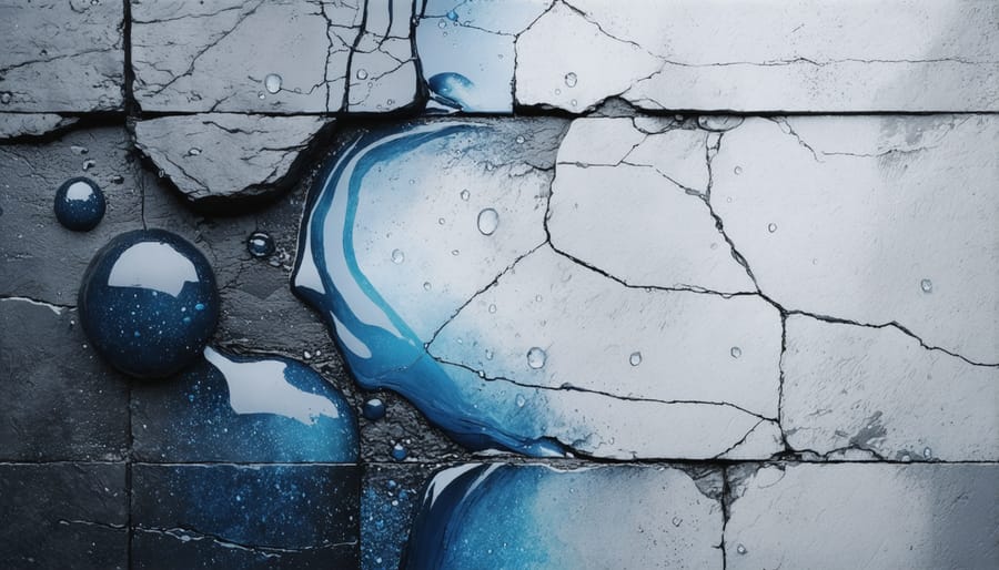 Cross-sectional illustration of chemical weathering effects on stone surface