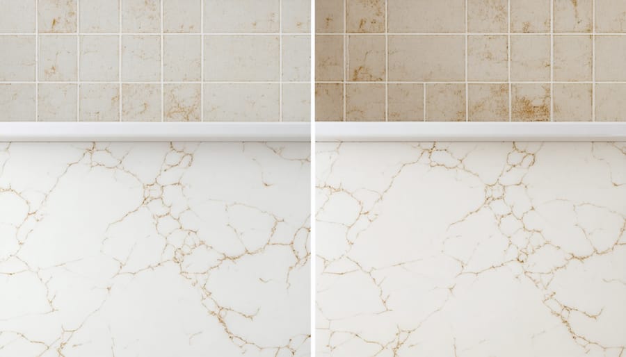 Laboratory durability testing of various countertop materials showing scratch and impact resistance