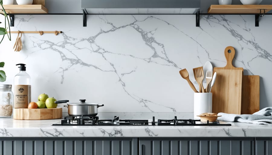 Professional demonstrating proper cleaning techniques on a luxury countertop