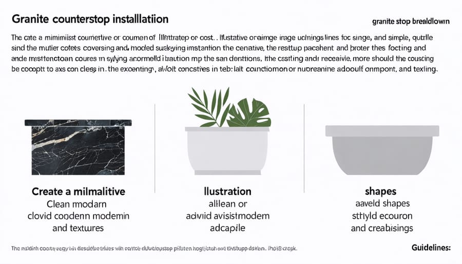 Visual breakdown of granite countertop costs including materials, labor, and additional features