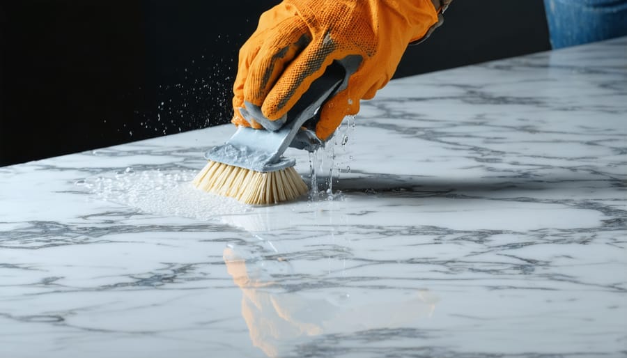 Demonstration of hydrophobic nano-technology treatment on marble surface