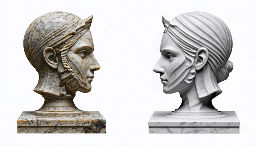 Comparative visualization showing traditional stone masonry next to modern 3D stone printing