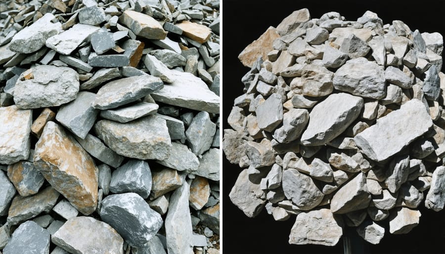 Before and after comparison of stone waste transformation into art