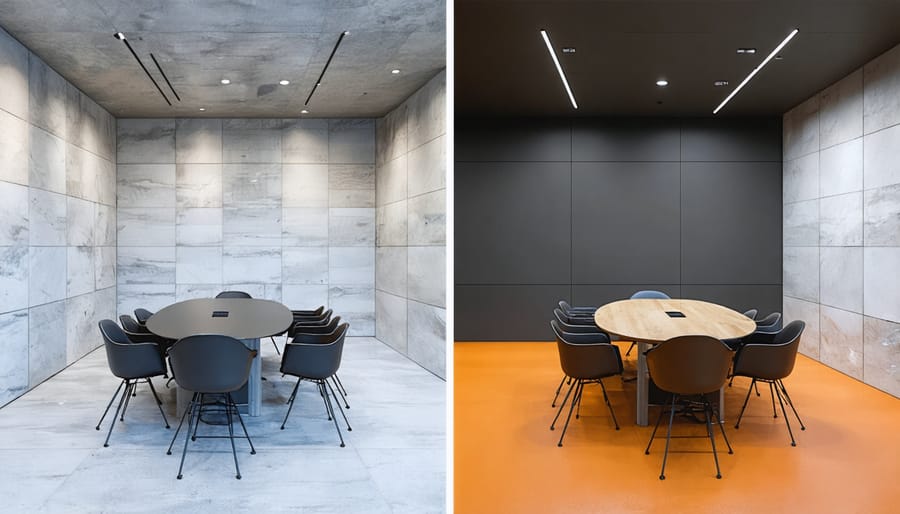 Before and after visualization of acoustic improvements in a collaborative workspace