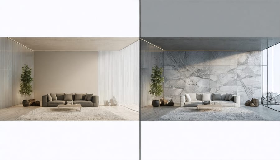 Side-by-side comparison of indoor air quality readings in rooms with and without natural stone
