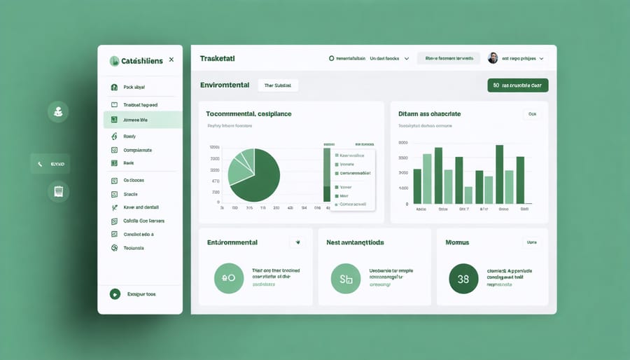 Computer screen displaying environmental tax management software and compliance metrics