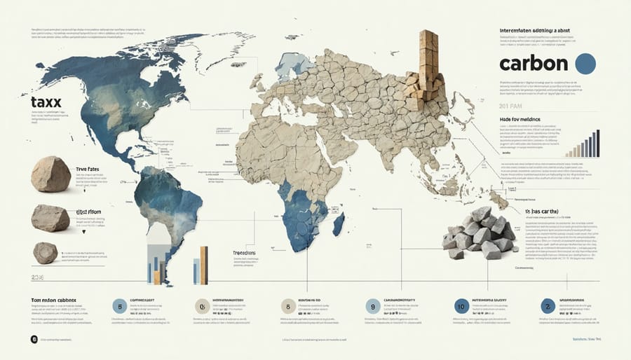 Visual representation of global environmental tax rates and stone trade patterns