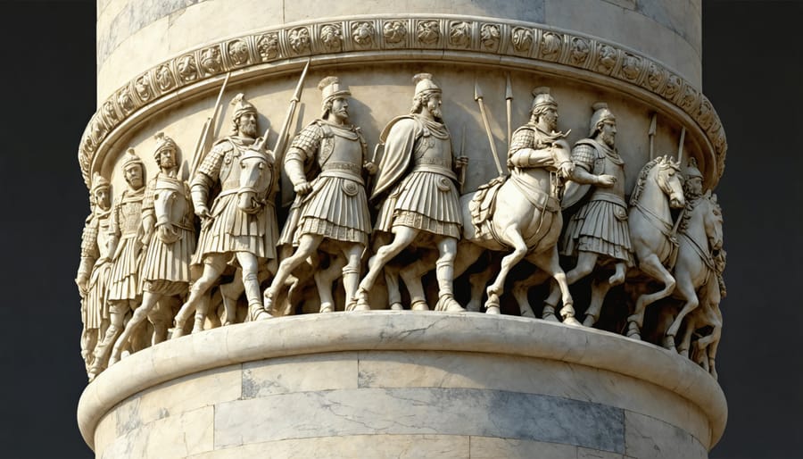 Ancient Roman Column of Marcus Aurelius with intricate spiral relief sculptures