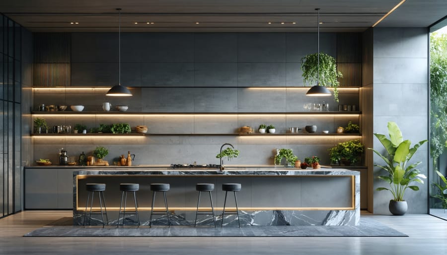 Elegant kitchen design showcasing granite countertops in a contemporary setting