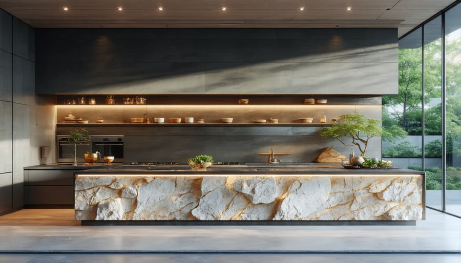 Modern kitchen featuring marble and granite cooling storage solutions