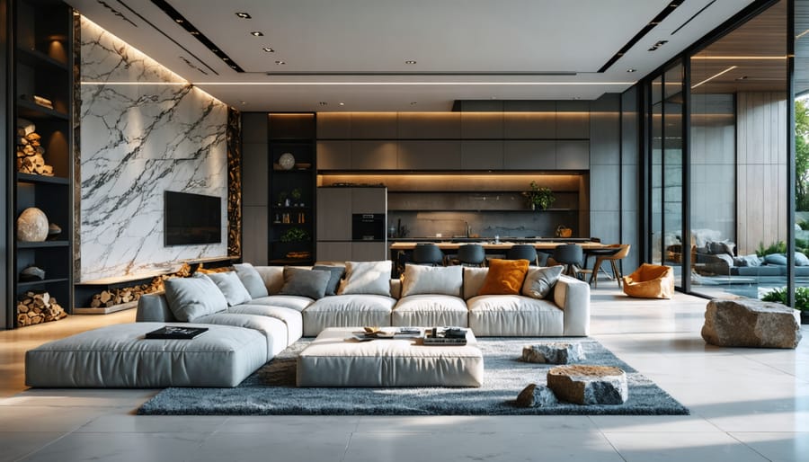 Contemporary living space showcasing integrated natural stone elements for emotional balance