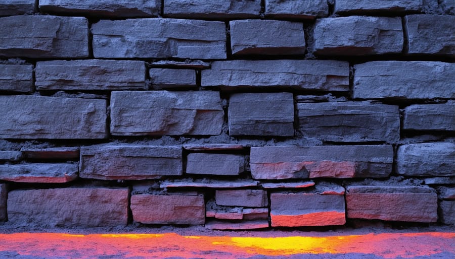 Thermal image showing temperature variations across a stone wall surface