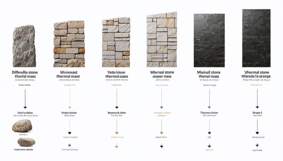 Graph comparing thermal mass properties of granite, limestone, marble, and slate