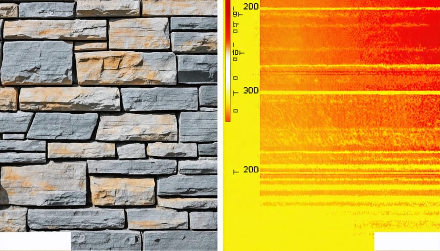 Thermal imaging comparison demonstrating natural stone's temperature regulation properties