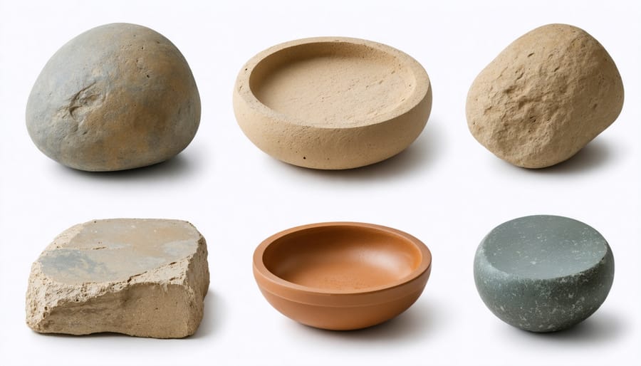 Visual guide showing proper cleaning techniques for stone cooking implements